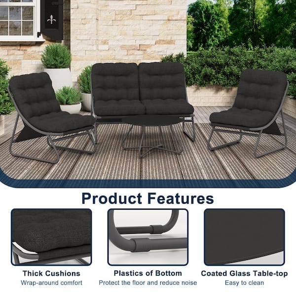 Clihome 4-Piece Metal Patio Furniture Set Modern Outdoor