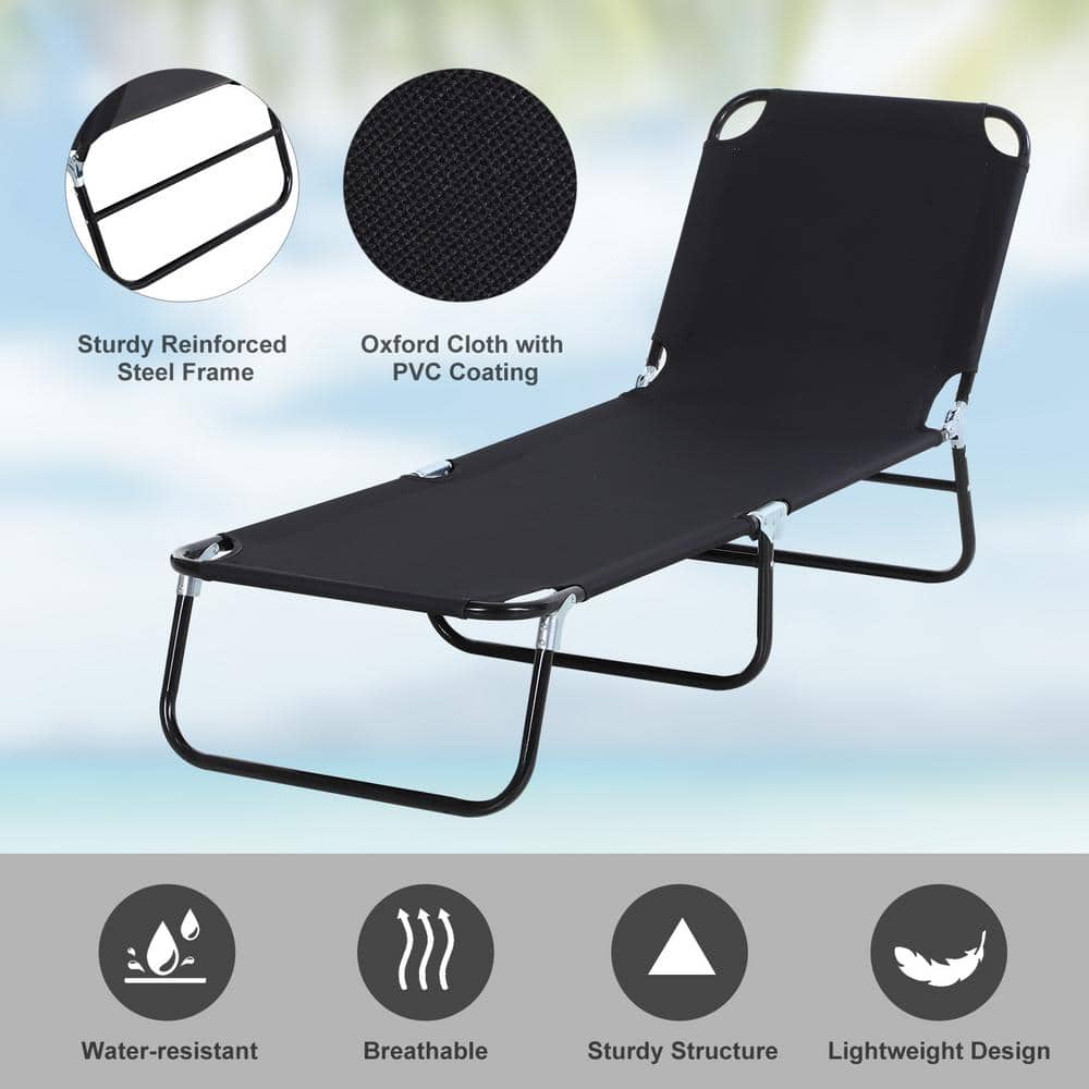Beachside Bliss Black Oxford Foldable Chaise Lounge with 5-Position Backrest