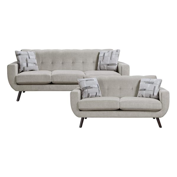 Lazzara Lbiza 86.5 in. W Straight Arm Microfiber Rectangle 2-Piece Living Room Sofa Set in Tan