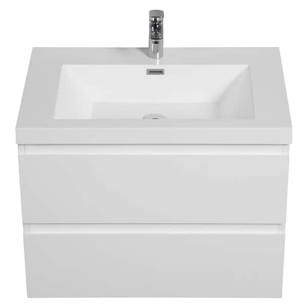 29.53 in. W Freestanding Bath Vanity in White with White Resin Top