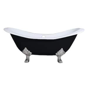 6 ft. Cast Iron Brushed Nickel Claw Foot Double Slipper Tub in Black