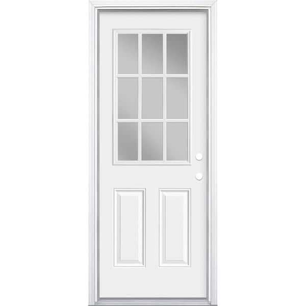 Masonite 30 in. x 80 in. Premium 9 Lite Primed White Left Hand Inswing Steel Prehung Front Exterior Door with Brickmold