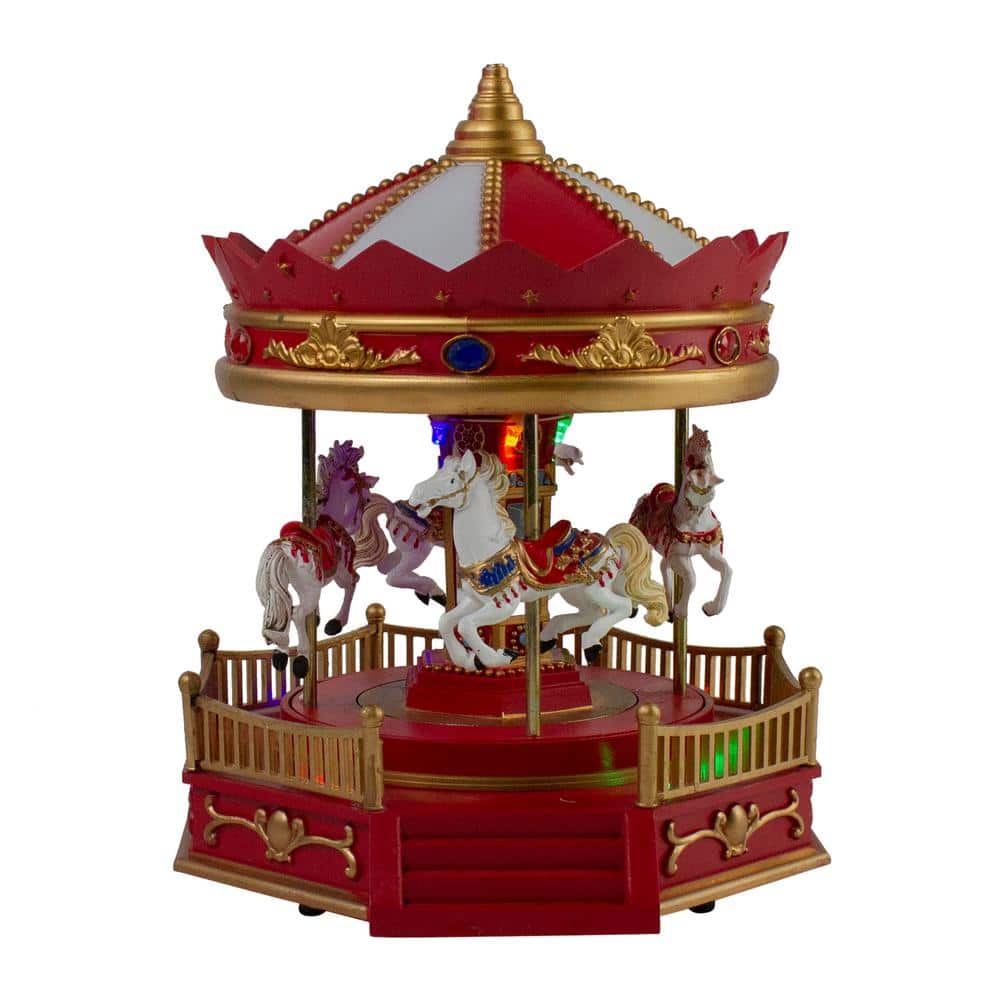 Northlight 9.25 in. LED Lighted and Musical Rotating Christmas Carousel  34109635 The Home Depot