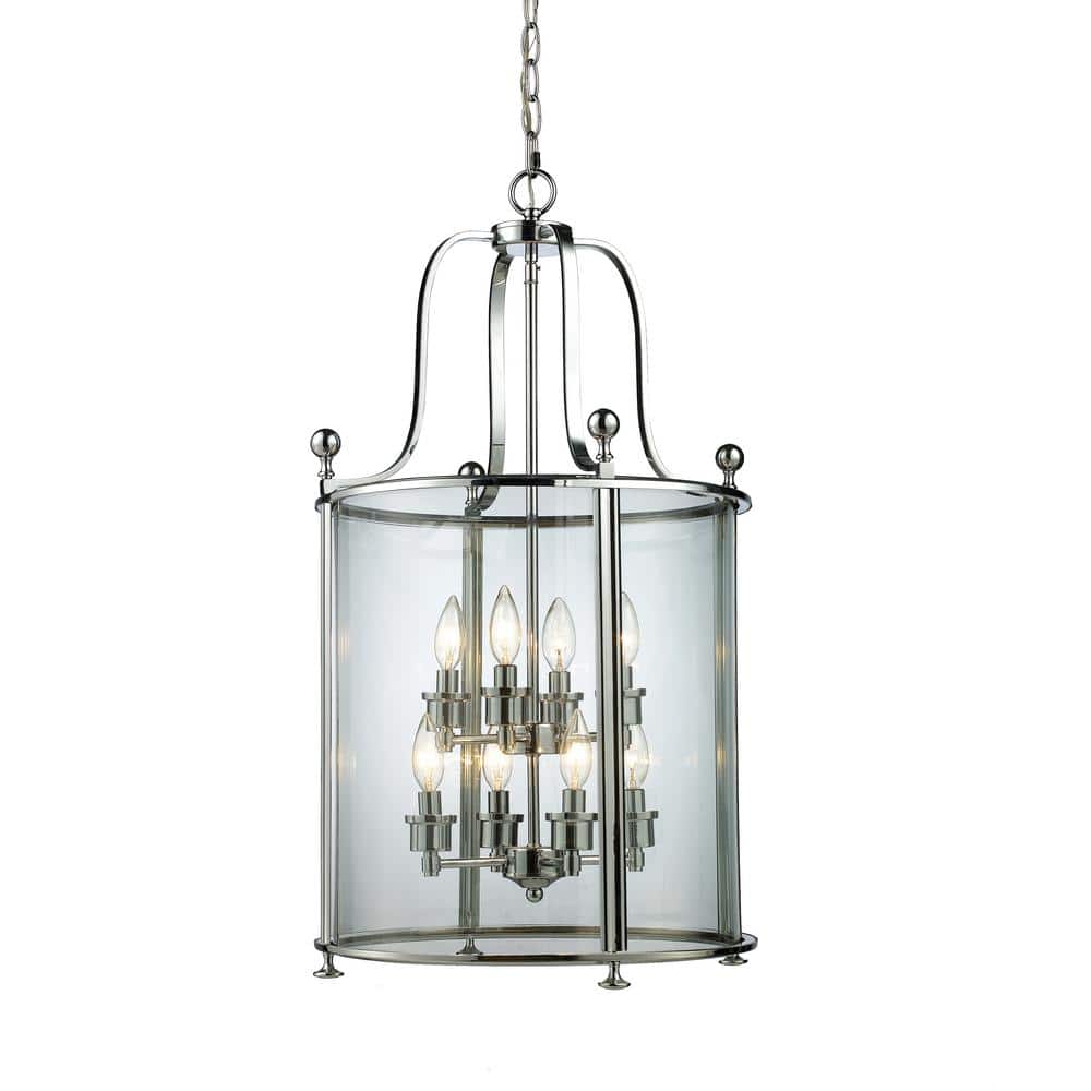 Wyndham 60-Watt 8 Light Chrome Shaded Pendant Light With Clear Glass Shade 