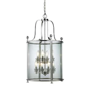 Wyndham 60-Watt 8 Light Chrome Shaded Pendant Light With Clear Glass Shade With No Bulb Included