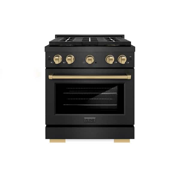 Autograph 30 in. 4.2 cu. ft. Dual Fuel Range with 4 Burner DuoPro Cooktop in Black Satin Stainless and Champagne Accents