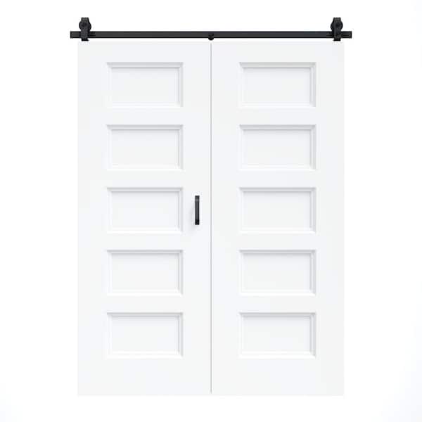 60 in. x 80 in. 5 Panel Bifold Closet Barn Door Save Space White Primed MDF Bi-fold Sliding Barn Door with Hardware Kit