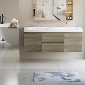 Achilles 59 in. W x 20 in. D x 22.5 in. H Double Sink Floating Bath Vanity in Ash Grey with White Resin Top