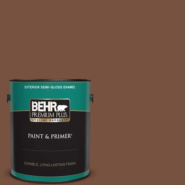 BEHR PREMIUM PLUS 1 gal. #240F-7 Root Beer Semi-Gloss Enamel Exterior Paint & Primer