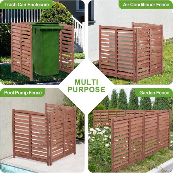 Brown 3-Panel 32 in. W x 38 in. H Outdoor Wood Air Conditioner