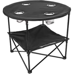 Camping Table - 2-Tier Folding Table with 4-Cupholders and Carry Bag for Picnic, Tailgate, Beach or Camp (Black)