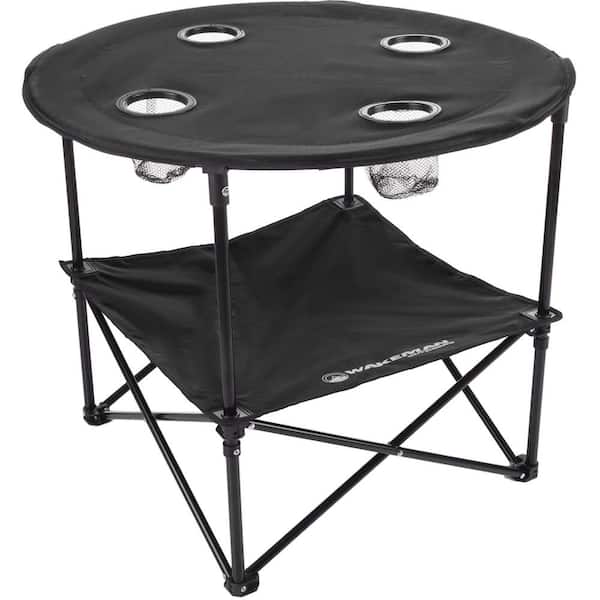 Wakeman Outdoors Camping Table - 2-Tier Folding Table with 4-Cupholders and Carry Bag for Picnic, Tailgate, Beach or Camp (Black)