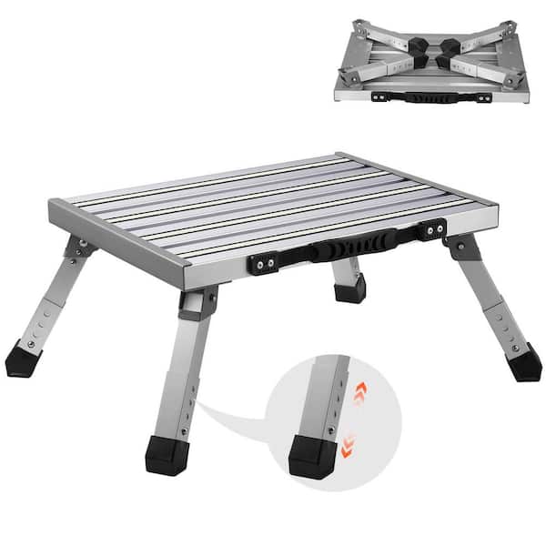 SKYSHALO RV Steps, Aluminum Alloy Folding Platform Step Adjustable Height, Supports Up to 1000 lbs.