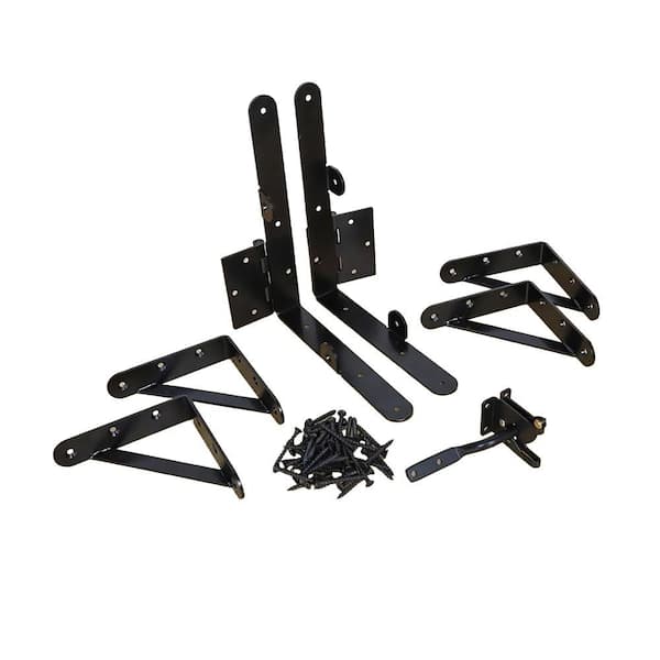 Iron Black Heavy Duty Gate Hardware Kit with Latch Anti Sag Bracket for Wooden Fences Shed Doors (1-Pack)