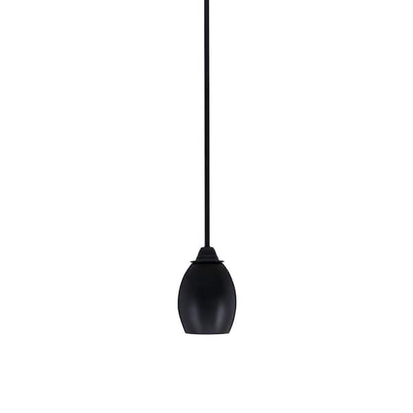 Unbranded Madison 100-Watt 1-Light Matte Black Shaded Pendant Light with 5 in. Matte Black Oval Metal Shade, No bulb Included