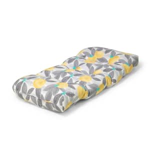 42 in. x 18 in. x 5 in. Stone Gray Lemons Outdoor Tufted Bench Cushion