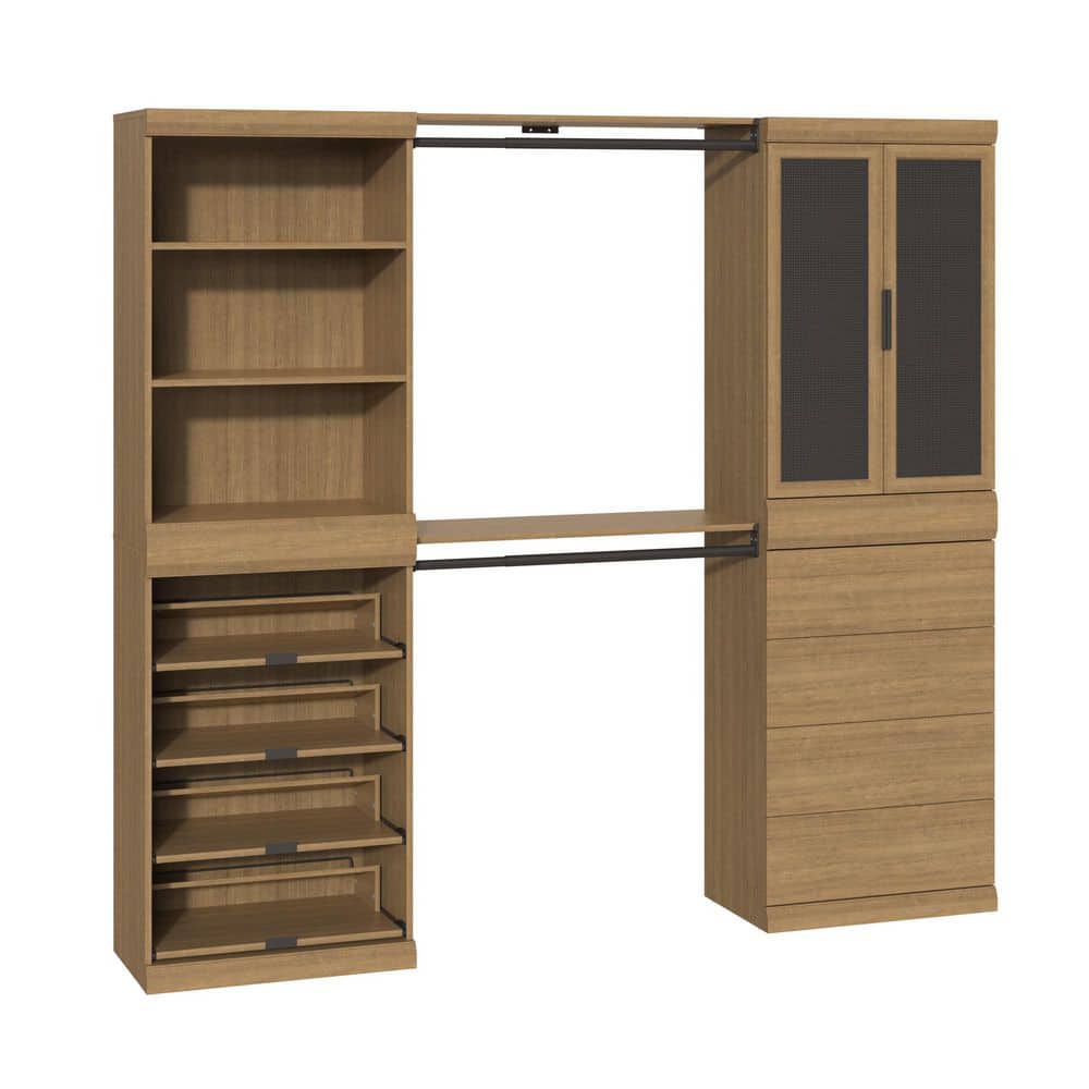 Mosaics 87.04 in. W Toasted Oak 12-Shelf 4-Drawer 2-Hang Rod Wood Closet System