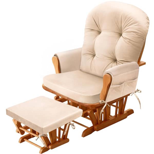 27 x 23 Glider Rocker Cushion Set with Storage Pockets Beige 5 Piece