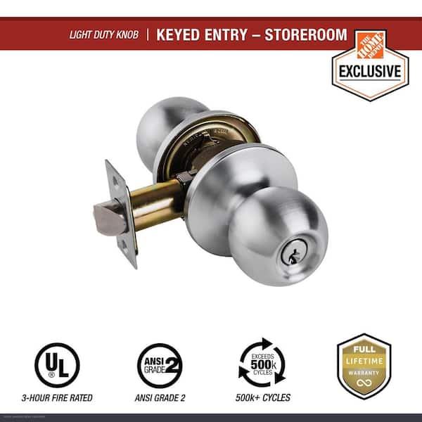 Light Duty Commercial Storeroom Knob, UL 3-Hour Fire, ANSI Grade 2, Satin Chrome Finish