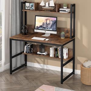 Witham 42 in. W Rectangular Brown Wood 3-Components Computer Desk with Hutch and Shelves for Small Space