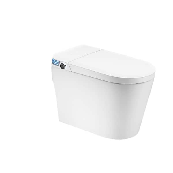 Elongated 1.28 GPF Smart Bidet Toilet in White with Auto Open/Close/Flush, Foot Sensor, Heating, Light&Digital Display