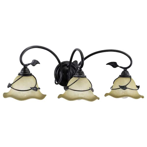 Vine 27.5 in. W 3-Light Black Rustic Bathroom Vanity Light Fixture