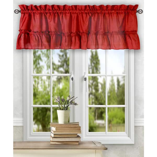 Ellis Curtain Stacey 13 in. L Polyester/Cotton Ruffled Filler Valance in Red
