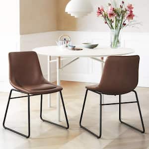 31.89 in. Dark Brown Low Back Metal Frame Counter Height Bar Stool with Faux Leather Seat (Set of 2)