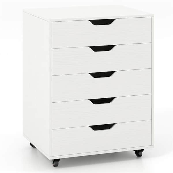 Costway White Accent Cabinet Organizer with 5-Drawers Chest Storage Dresser Floor Cabinet Organizer with Wheels