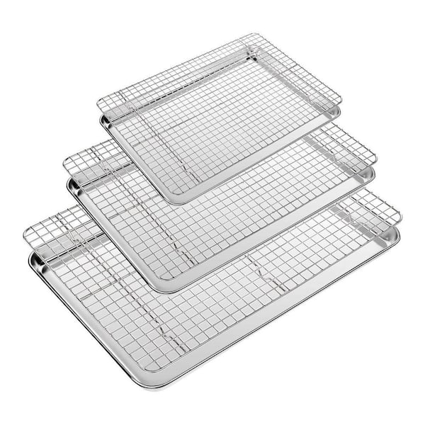 6-Piece Stainless Steel Heavy Duty Baking Sheet Set with Cooling Racks Dishwasher Safe Oven Cooktop Compatible