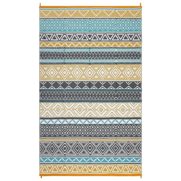 9*18FT Four colors Boho Reversible Waterproof Outdoor Patio Rug, for Deck/Porch/Balcony/Backyard/Picnic