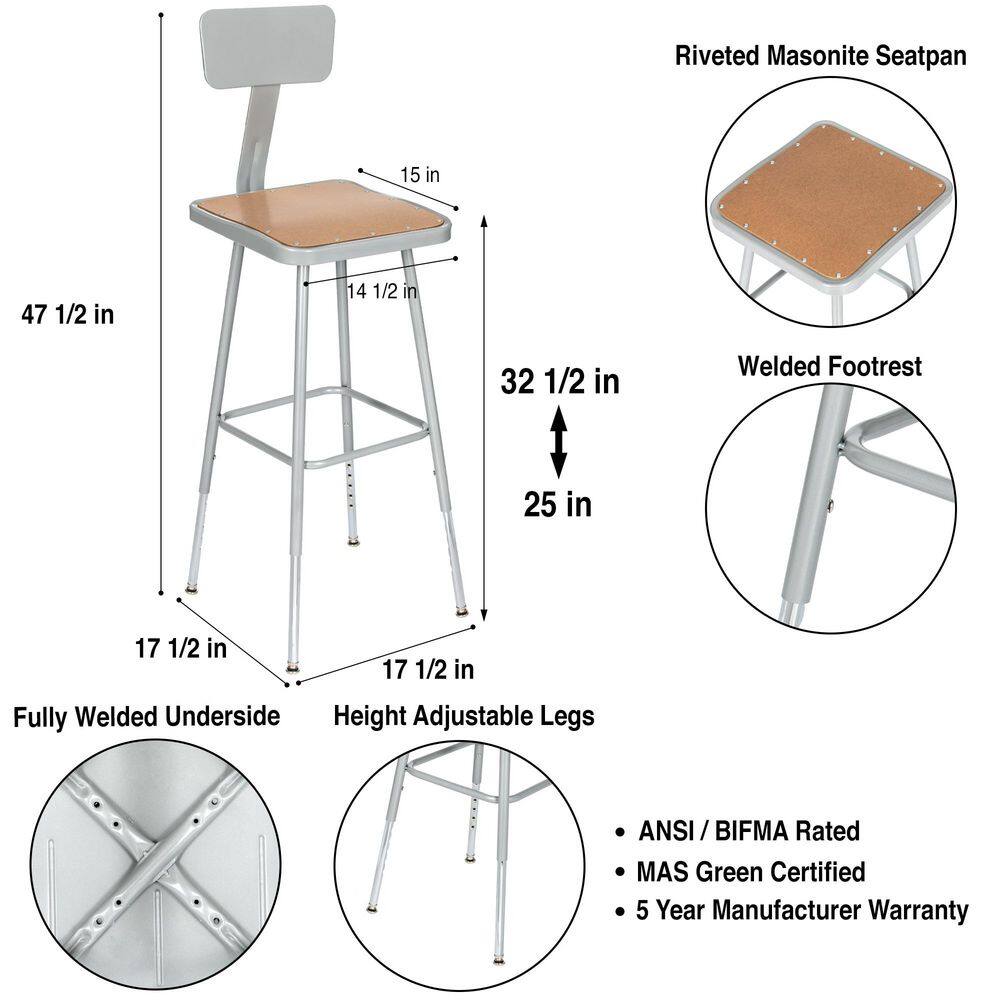 Diagram showing dimensions and construction details of the stool.