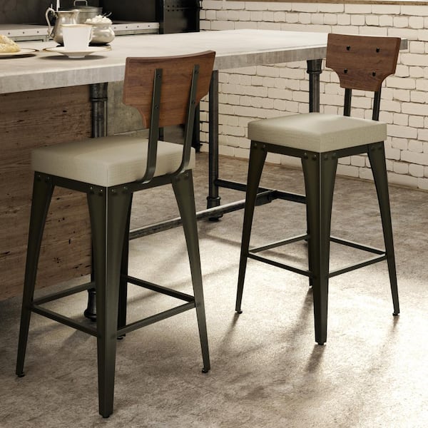 Amisco Rally 26 in. Beige Fabric / Brown Wood / Gun Metal Counter Stool
