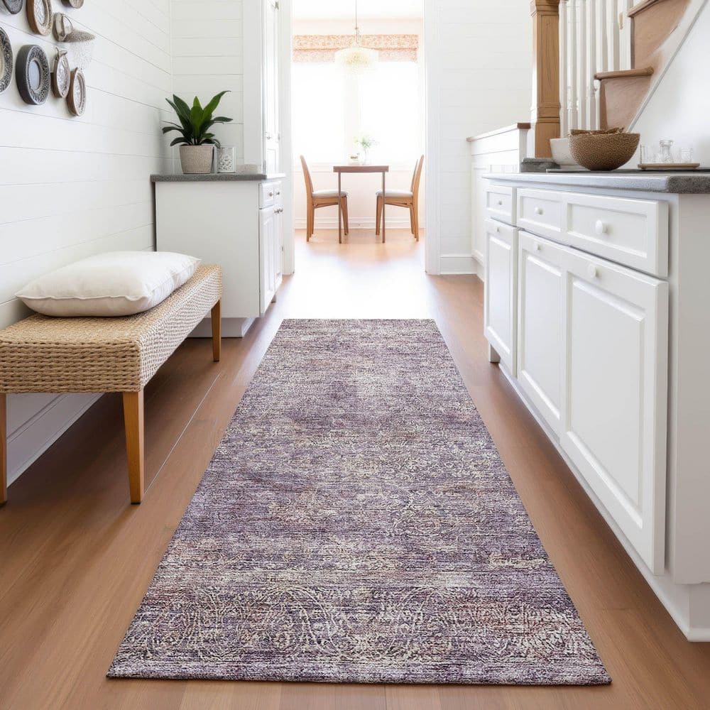 Mayfield Premium Machine Washable Abstract AMF1172 Plum 2 ft. 3 in. x 7 ft. 6 in. Runner Rug price history on PriceWatchPro
