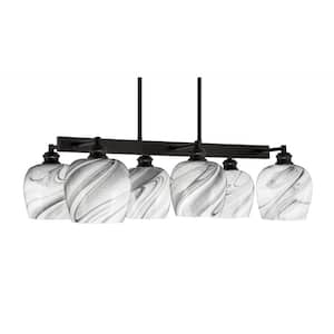Albany 6 Light Espresso Downlight Chandelier, Linear Chandelier for the Kitchen with Onyx Swirl Glass Shades
