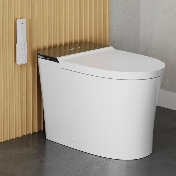 Elongated Smart Toilet Bidet 1.28 GPF in White with Auto Flush, Heated Seat, Warm Air Dryer, Digital Display