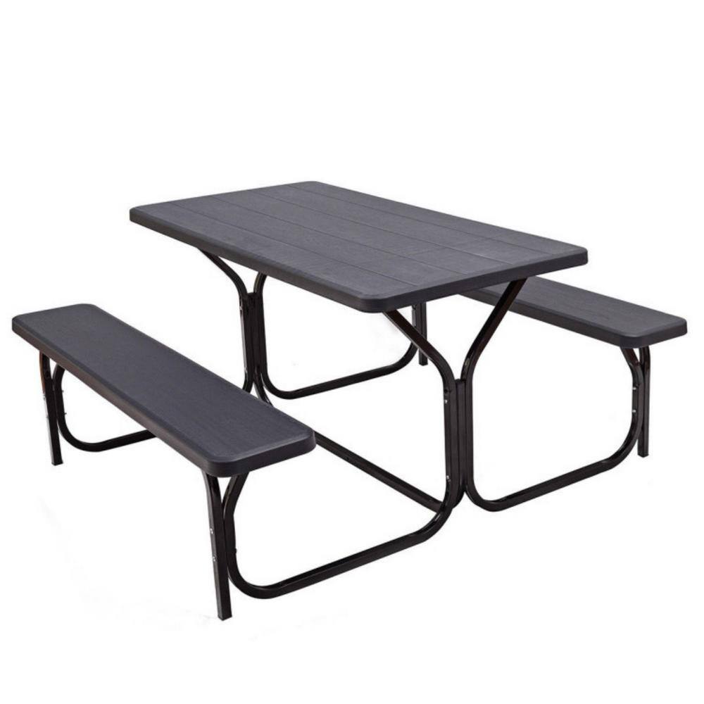 54 in. x 59 in. x 28.5 in. Black HDPE Rectangle Picnic Table Bench Set with Metal Base for Outdoor Camping All Weather price history on PriceWatchPro