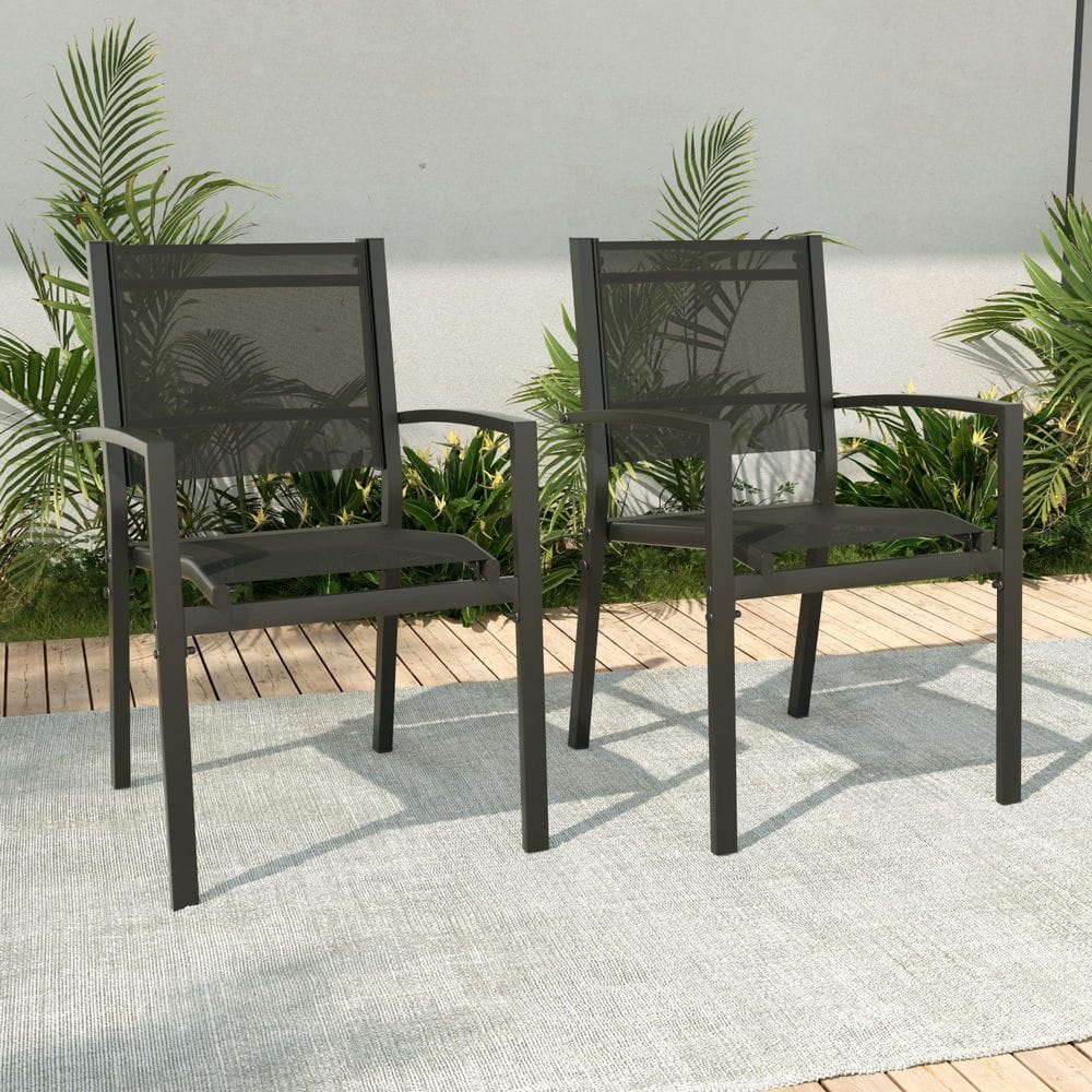 2 Pieces Textilene Outdoor Furniture Set, Waterproof Chair Set Suitable for Outside Backyard and Garden in Black price history on PriceWatchPro