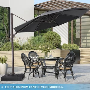 11.5 ft. x 11.5 ft Patio Cantilever Umbrella, Heavy-Duty Frame Round Umbrella in Dark Gray