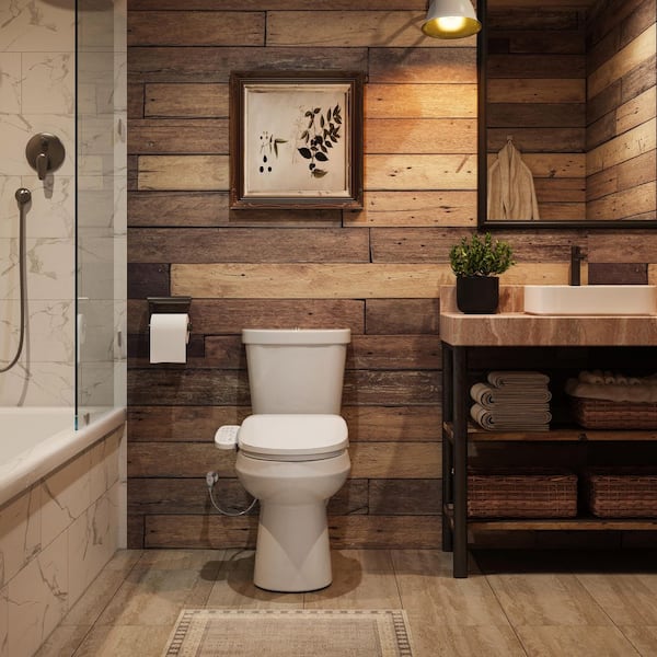 17 in. ADA 2-Pics High-Efficiency 1.1/1.6 GPF Dual Flush Elongated Toilet in White with Smart Bidet Seat Map Flush 1000g