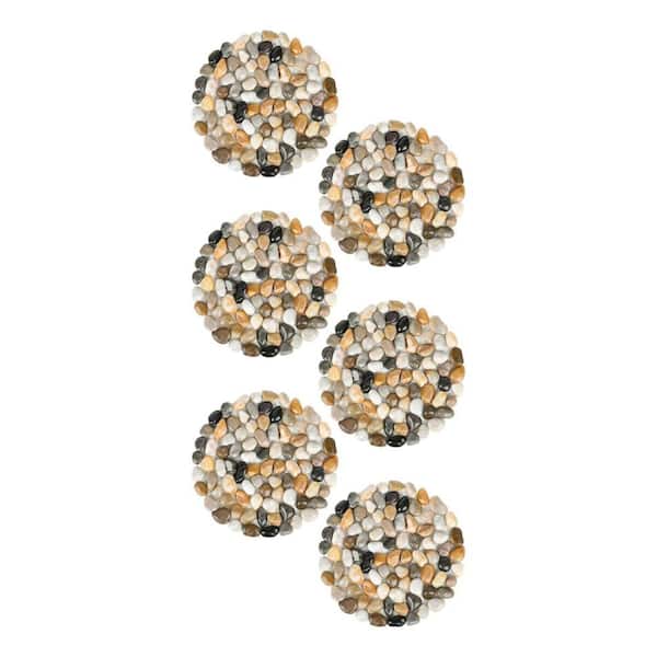 L:10 in. H:10 in. 6 Pcs Round Shape Paver Step Stones Polished Pebble River Stone Mat for Yard Lawn Patio-Multi-Color