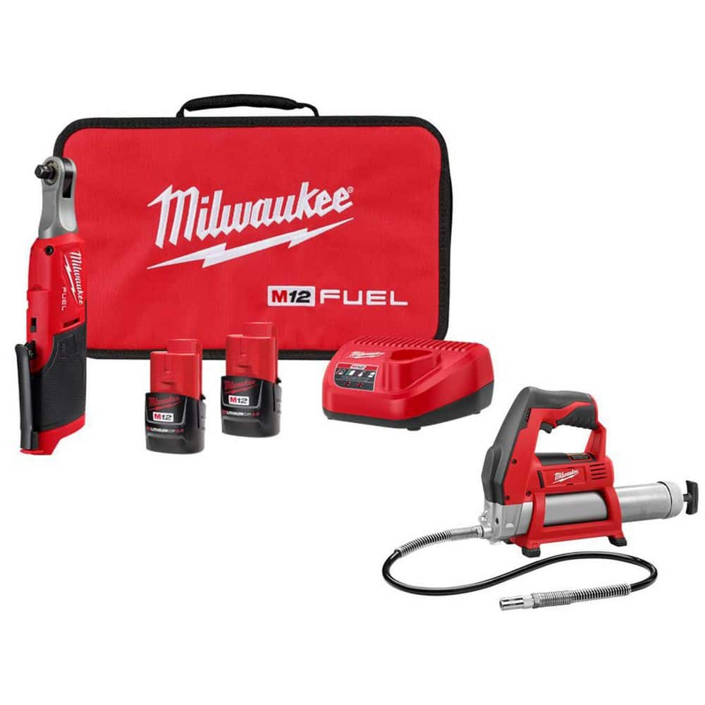 M12 FUEL 12V Lithium-Ion Brushless Cordless High Speed 3/8 in. Ratchet Kit W/M12 Grease Gun -  Milwaukee, 2567-22-2446