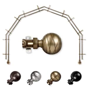13/16" Dia Adjustable 6-Sided Double Bay Window Curtain Rod 28 to 48" (each side) with Yesenia Finials in Antique Brass