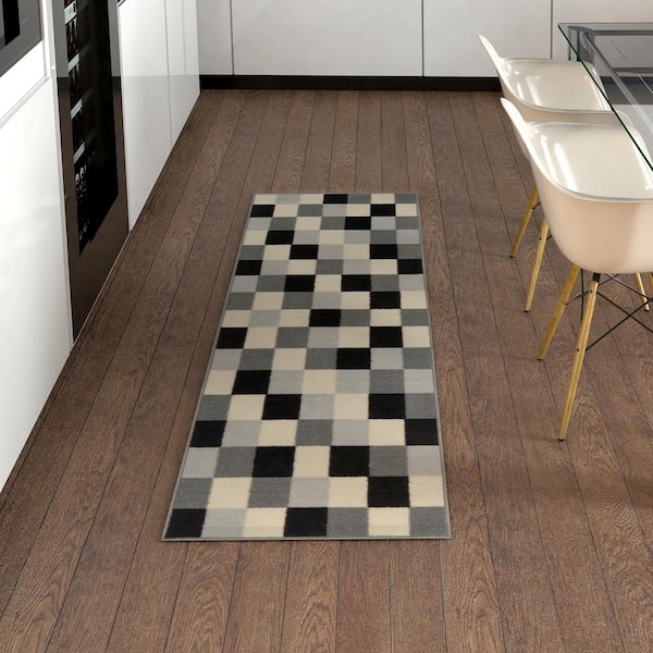 Ottomanson Basics Collection Non-Slip Rubberback Checkered 2x3 Indoor Area  Rug Entryway Mat, 2 ft. 3 in. x 3 ft., Black Checkered BSC2013-2X3 - The  Home Depot