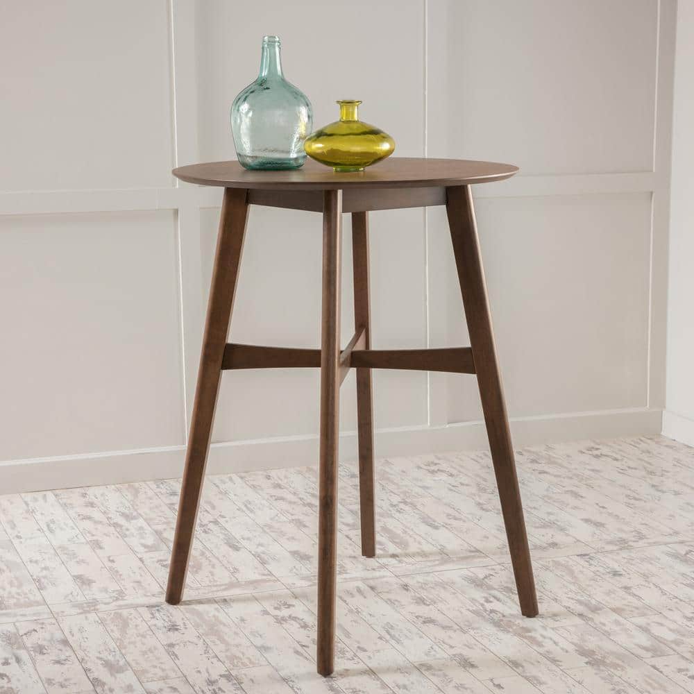 Round Natural Walnut Bar Height Dining Table