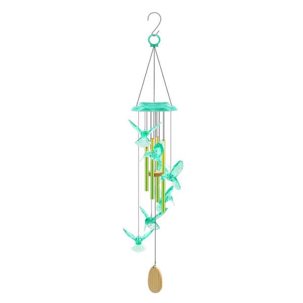 Solar Hummingbird Wind Chime with 7-Color Changing Light and Deep Tone Aluminum Tubes