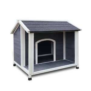 Wooden Gray Large Outdoor Wooden Dog House Waterproof Dog Cage Windproof and Warm Dog Kennel with Porch Deck