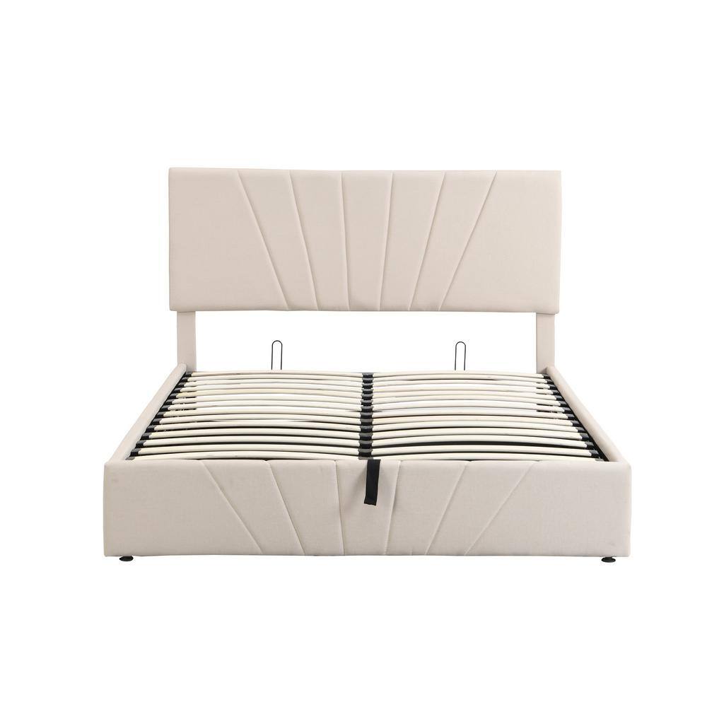 83 in. W Beige Linen Wood Frame Queen Size Platform Bed with a ...