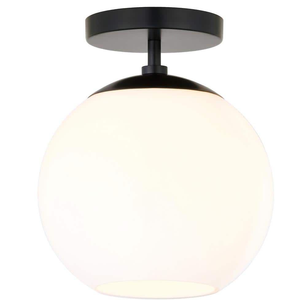 Bartlett Matte Black and White Glass Semi Flush Mount