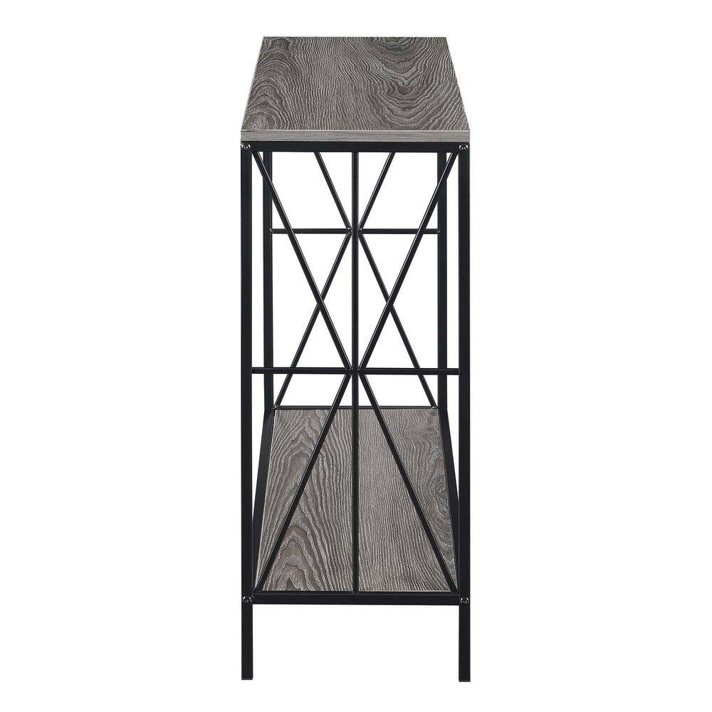 Weathered Gray & Black Starburst Console Table with Metal Frame